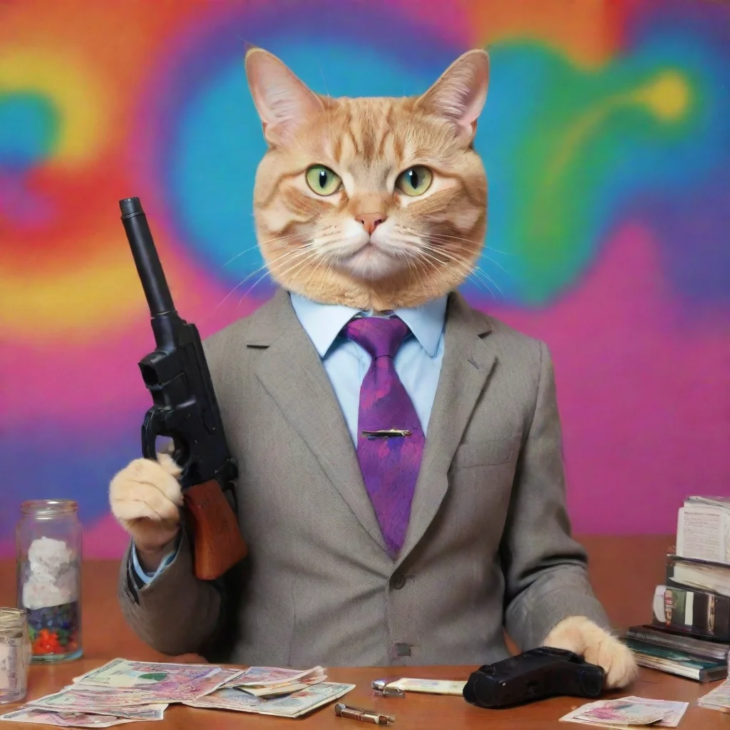 aiartstation art business cat with lsd and gun confident engaging wow 3