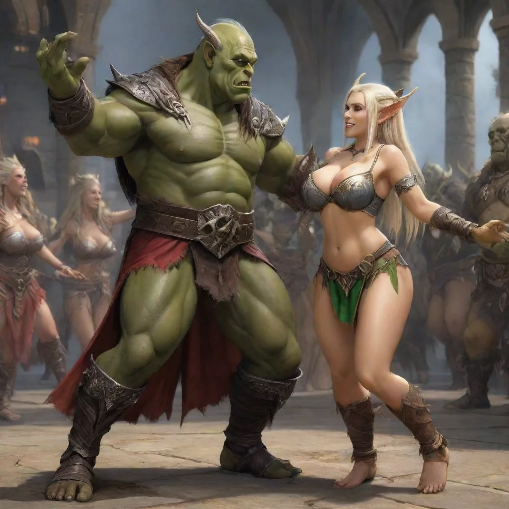 artstation art busty high elf and orc king dancing confident engaging wow 3