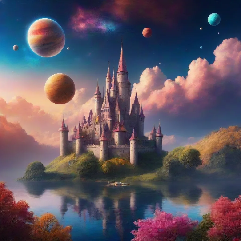 artstation art castle in relaxing calming colorful world with floating planets in sky confident engaging wow 3