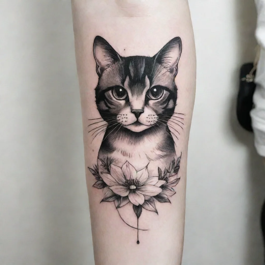 aiartstation art cat fine line black and white tattoo confident engaging wow 3