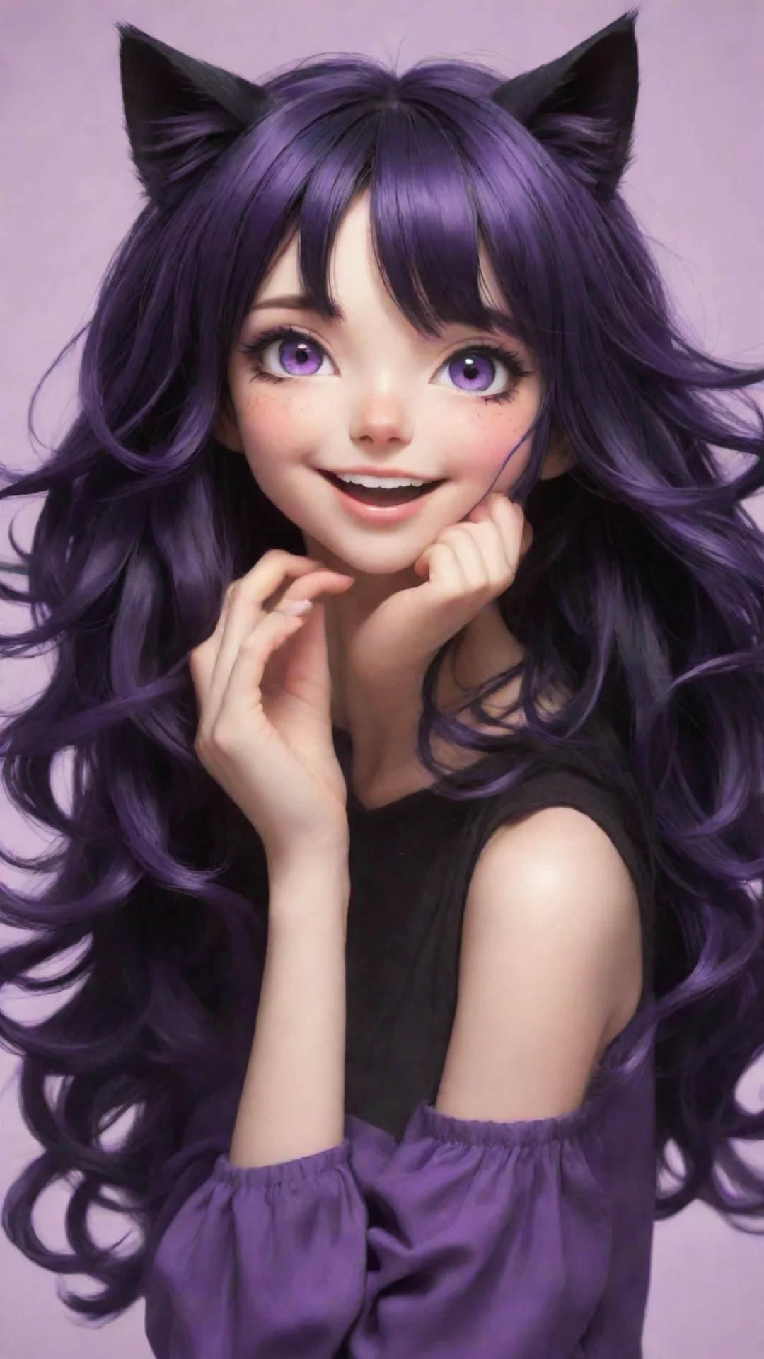 aiartstation art cat girl with black purplish hair and is joyful confident engaging wow 3 tall
