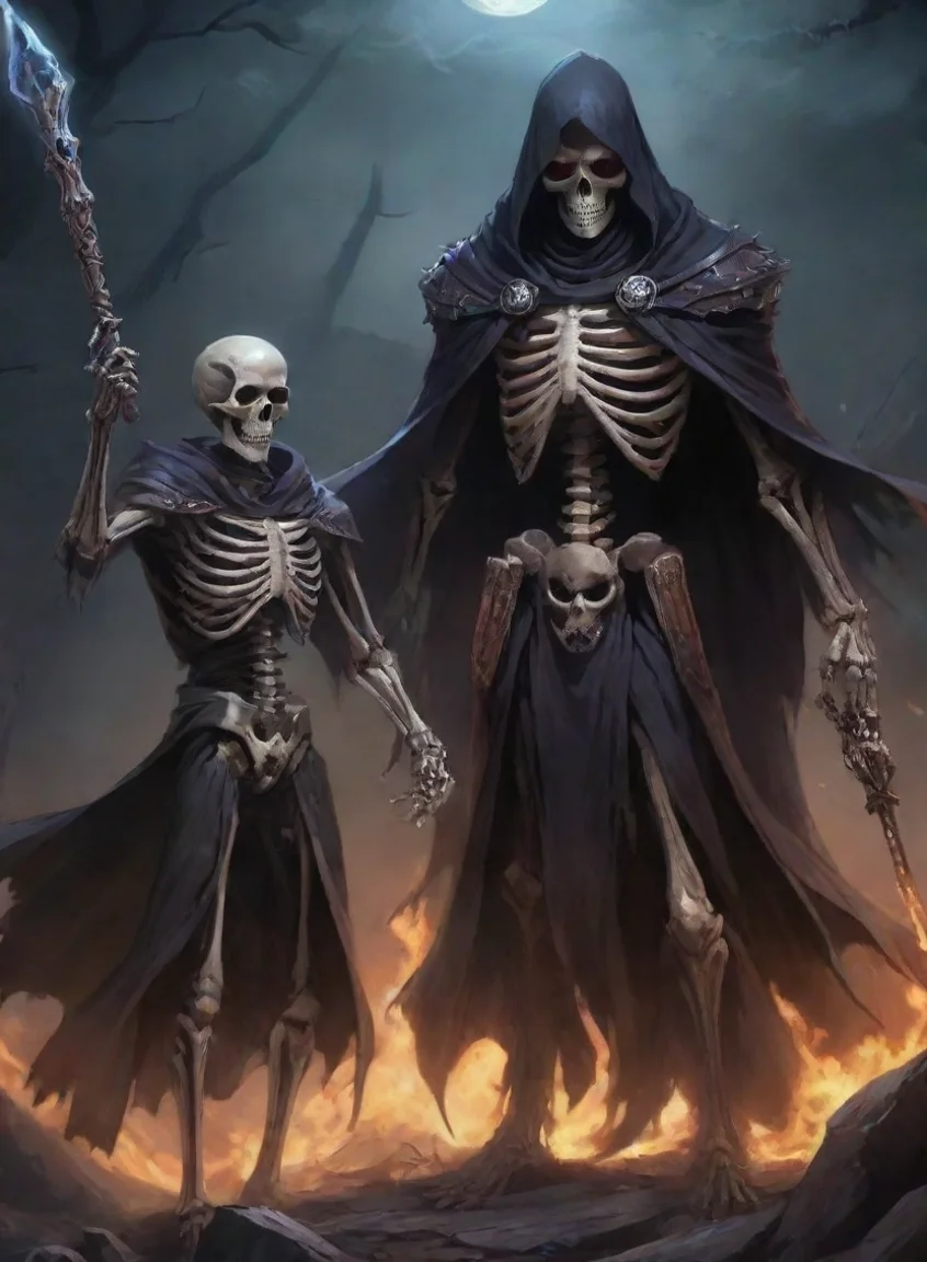 artstation art character evil dark wizard with skeleton warrior best friends warrior hd anime art man  epic detailed confident engaging wow 3 portrait43