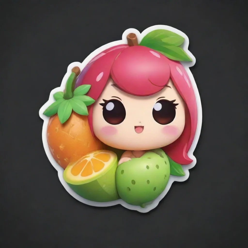 aiartstation art chibi cute 3d%2C rendered fruit%2C with white perimeter%2C black background%2C sticker confident engaging wow 3