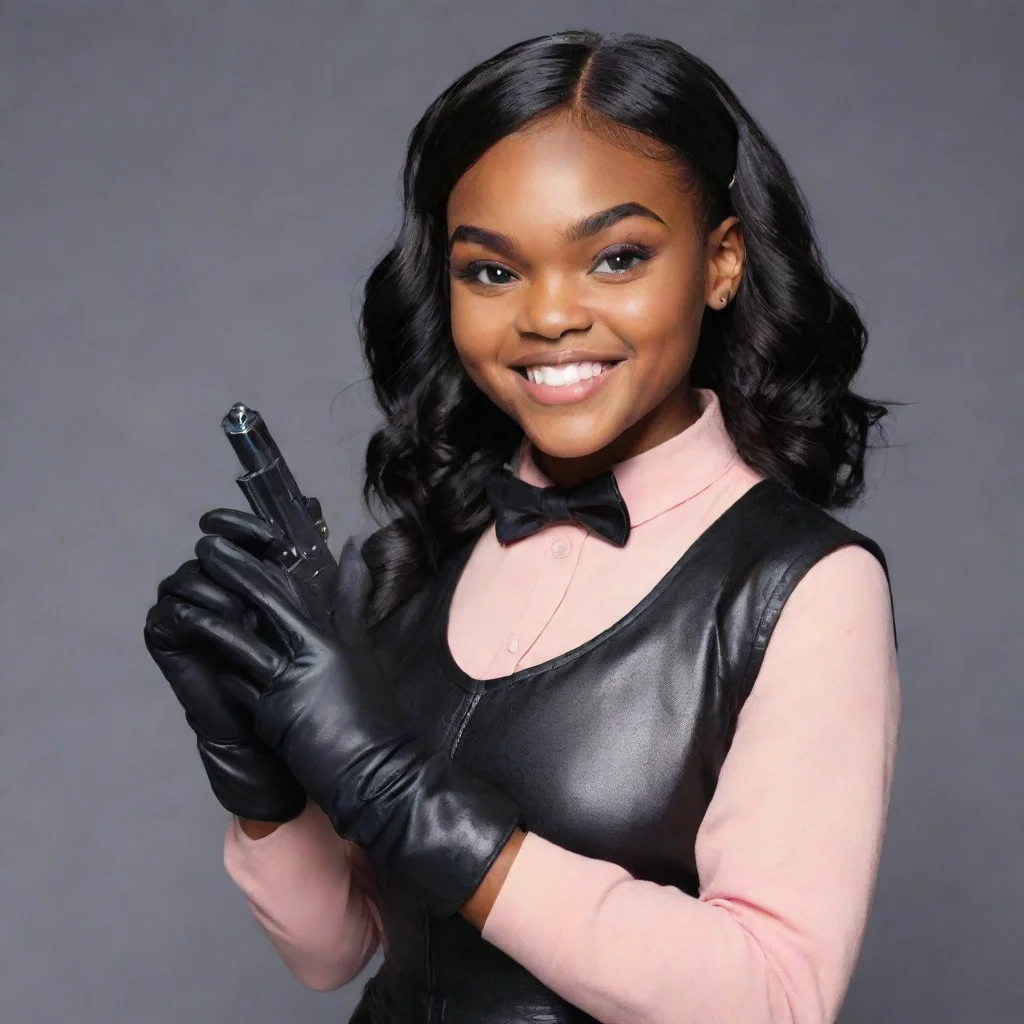 aiartstation art china anne mcclain from disney channel smiling with black gloves and gun confident engaging wow 3