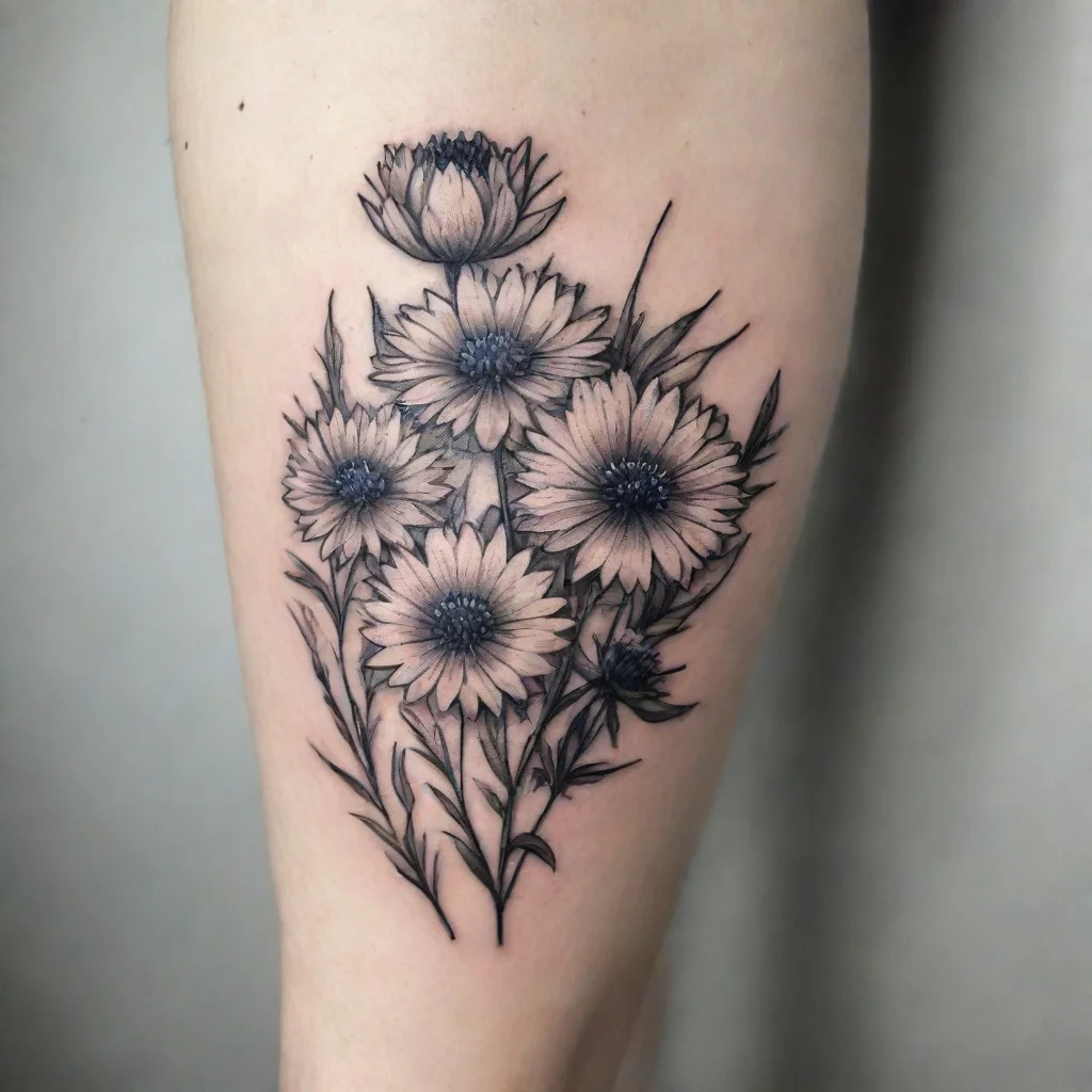 aiartstation art cornflowers black and white fine line tattoo confident engaging wow 3