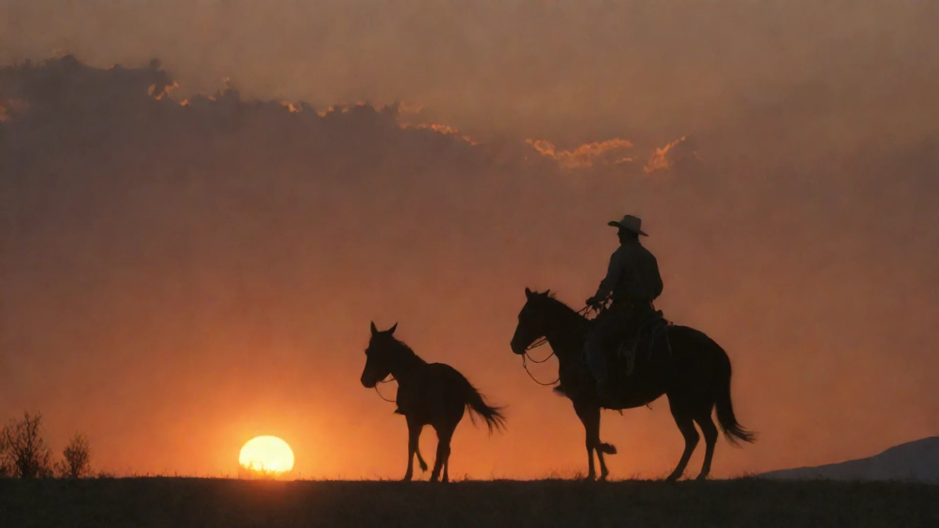 artstation art cowboy riding into the sunset confident engaging wow 3 wide
