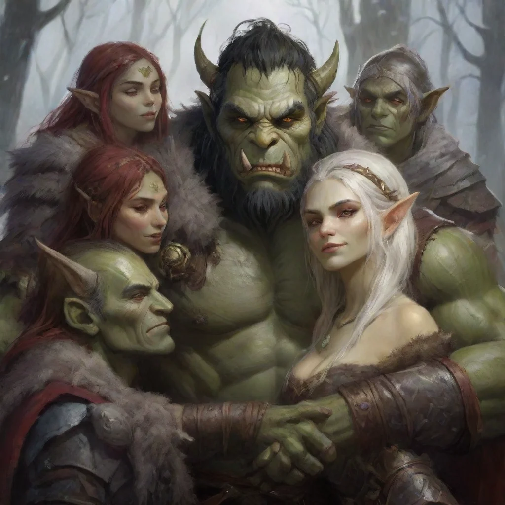 artstation art cuddling orc king and elves confident engaging wow 3