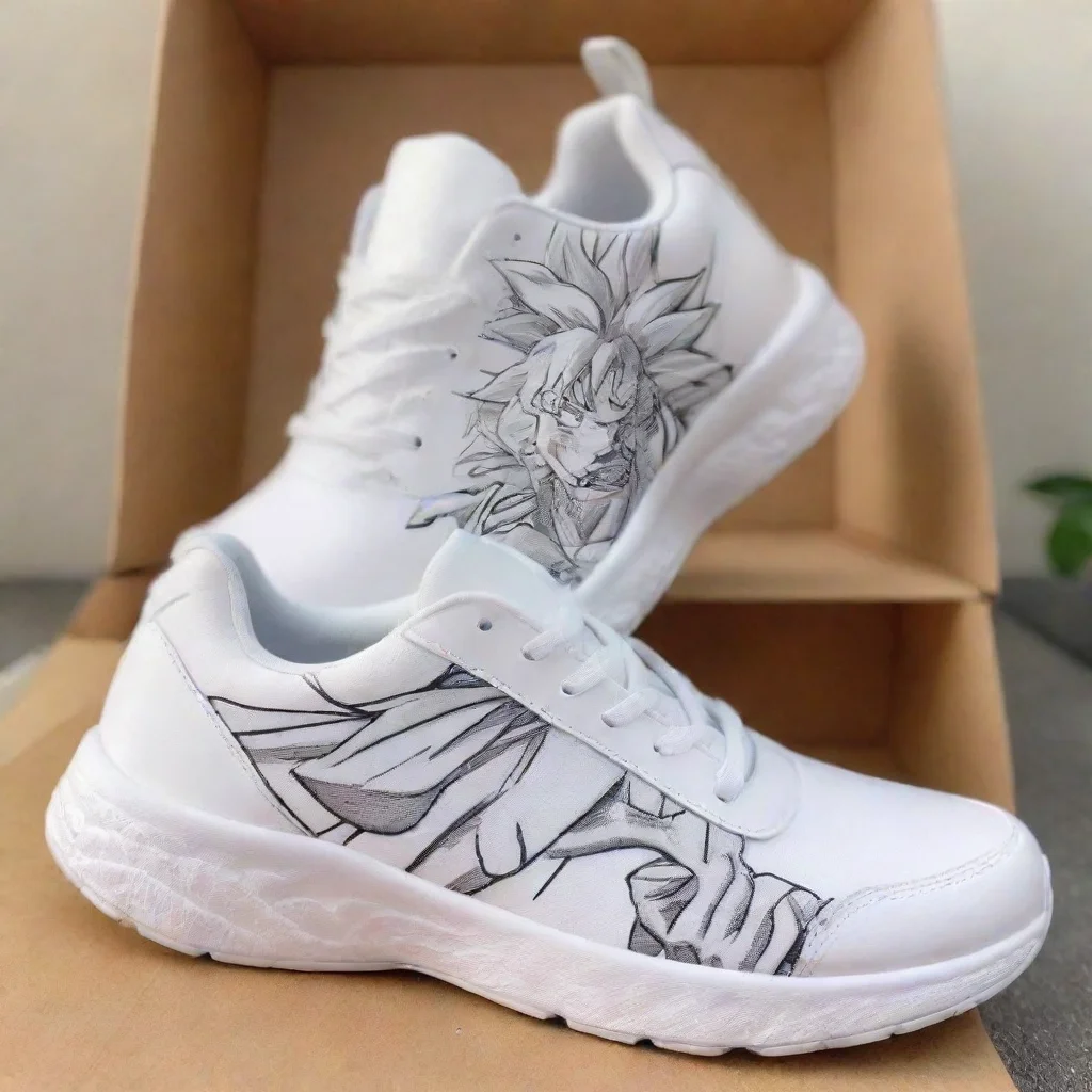 aiartstation art customized pair of white sneakers with goku%27s uncolored sketch but in a box confident engaging wow 3