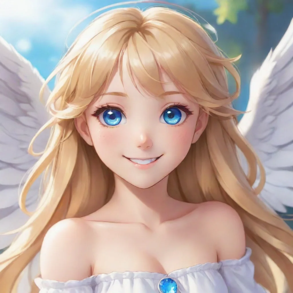 artstation art cute anime angel with blonde hair and blue eyes smiling  confident engaging wow 3