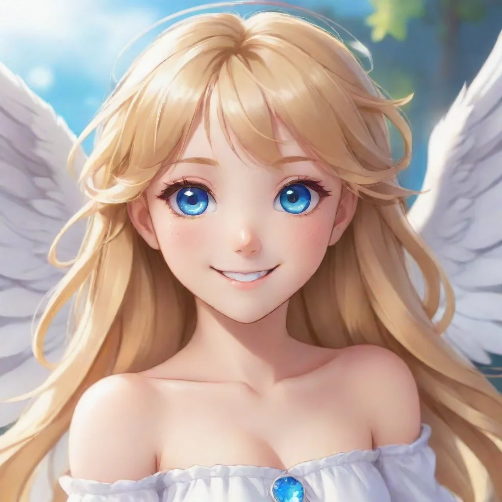 aiartstation art cute anime angel with blonde hair and blue eyes smiling  confident engaging wow 3