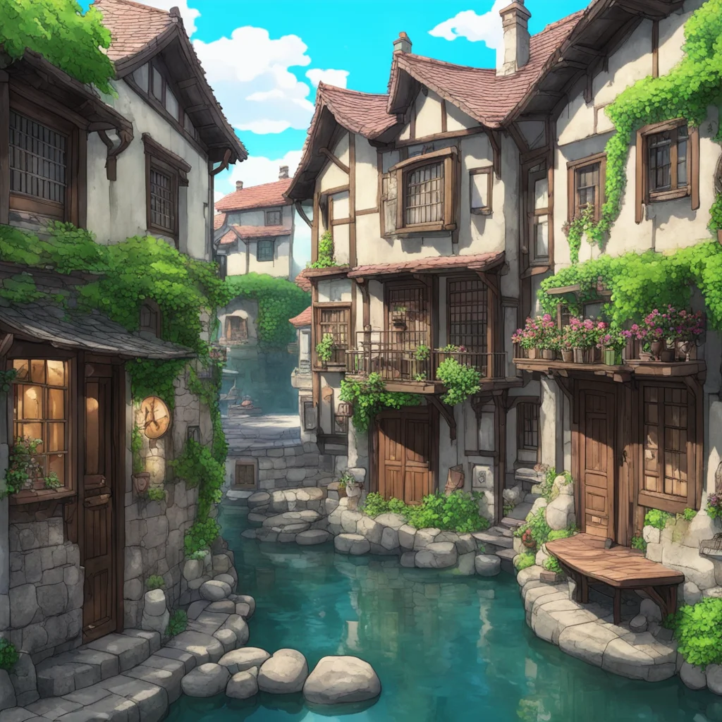 artstation art cute anime ghibli stone shop in town 5 storey lakes canals adorable cobbled town calming colors lake around shop confident engaging wow 3
