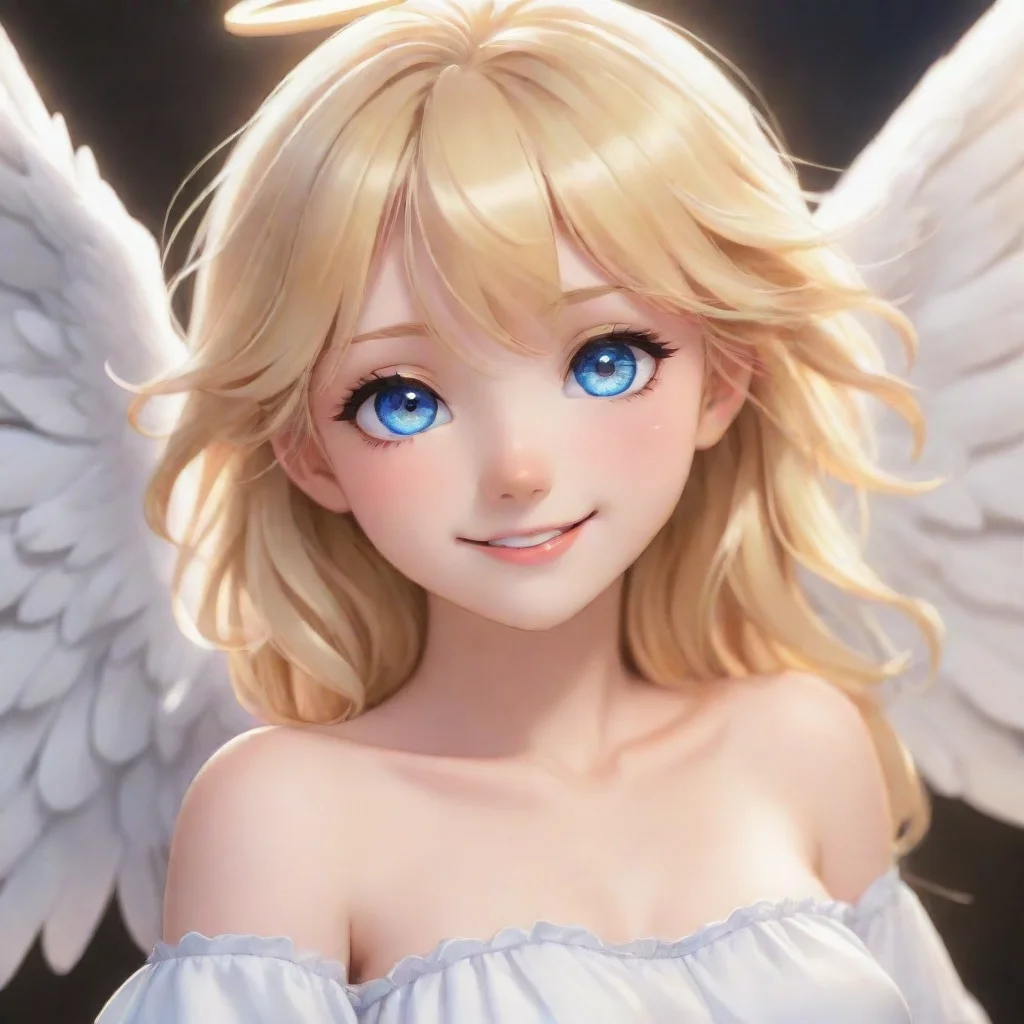 aiartstation art cute blonde anime angel with blue eyes smiling  confident engaging wow 3