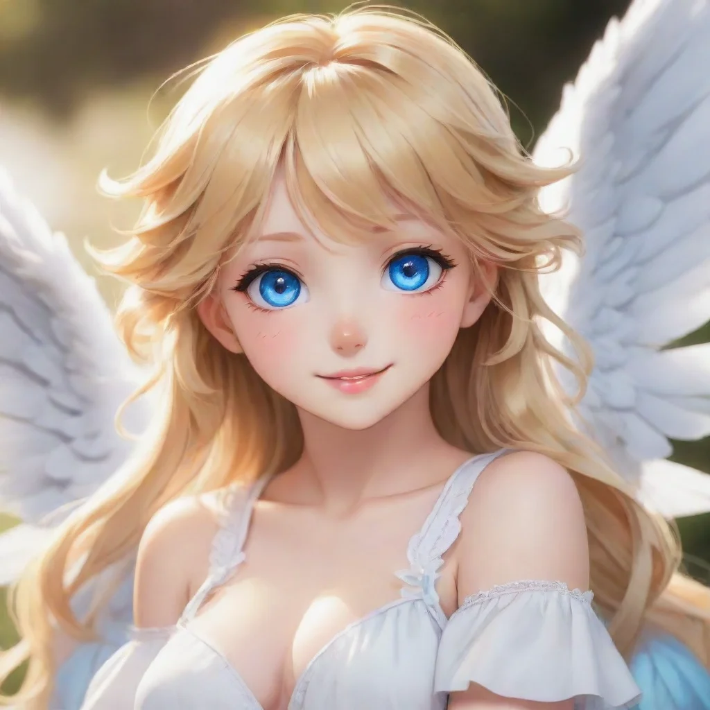 artstation art cute blonde anime angel with blue eyes smiling appears confident engaging wow 3