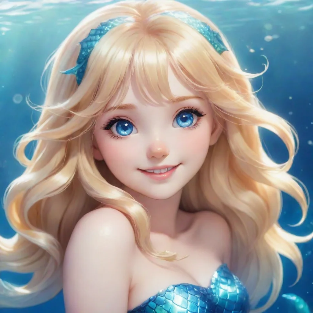 aiartstation art cute blonde anime mermaid with blue eyes smiling confident engaging wow 3