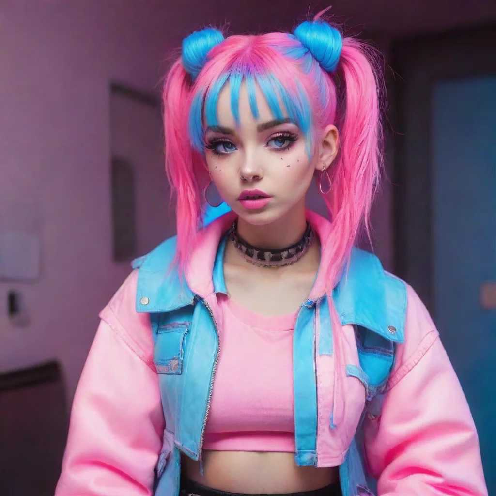 aiartstation art cute woman%2C pink and baby blue%2C babygirl aesthetic in neon punk style confident engaging wow 3