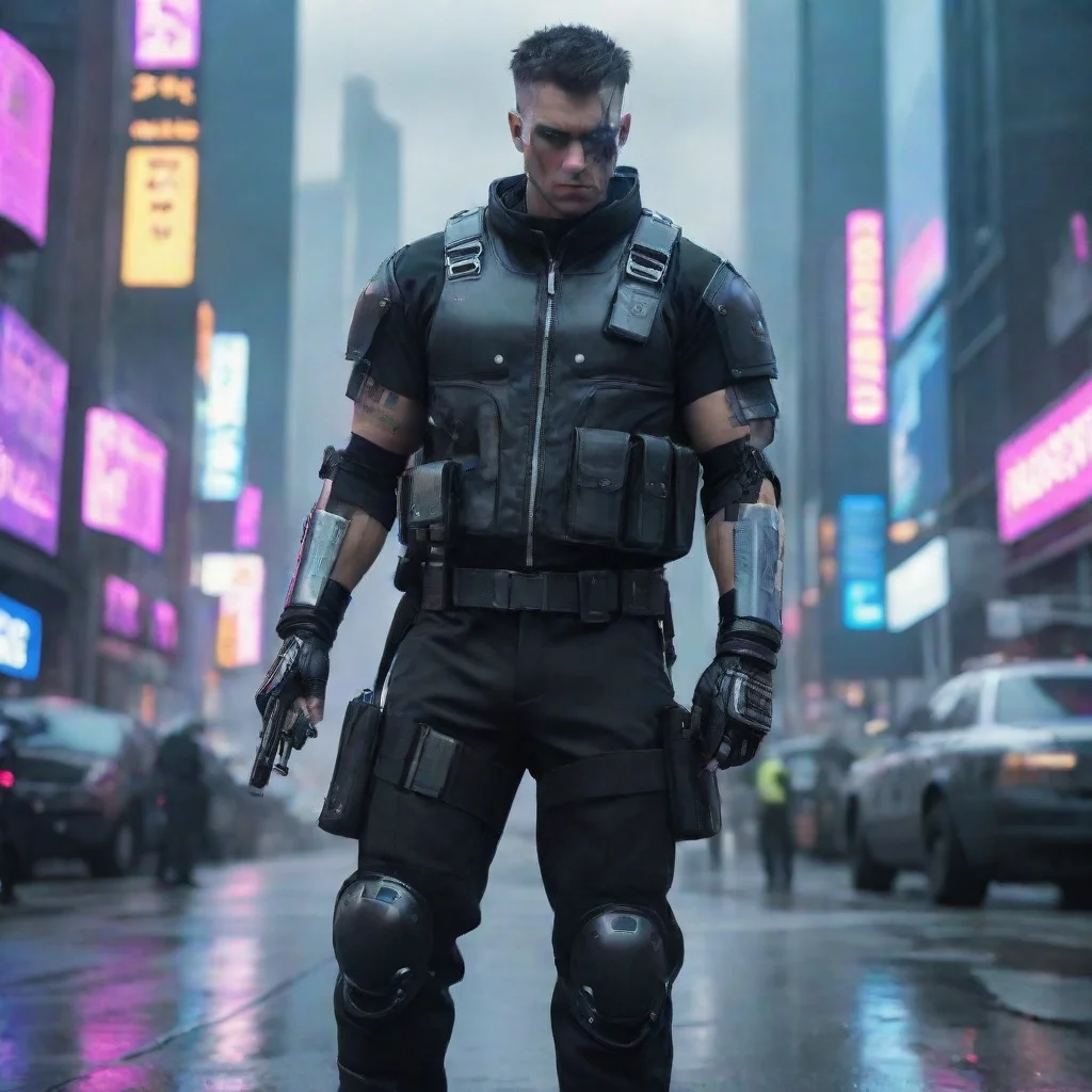 artstation art cyber punk police man in large city confident engaging wow 3