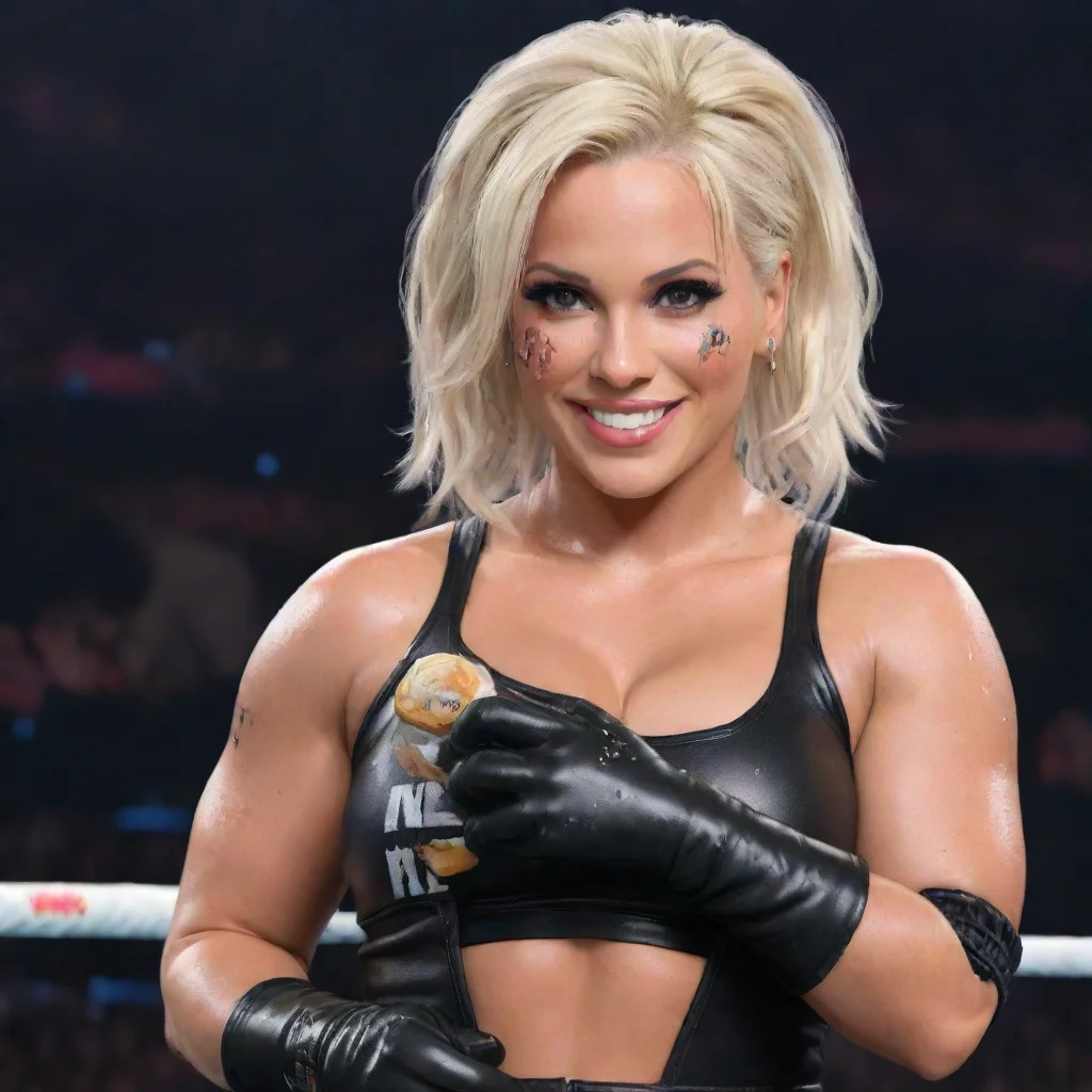 artstation art dana brooke wwe 2k20 professional wrestler smiling with black gloves and gun and mayonnaise splattered everywhere confident engaging wow 3