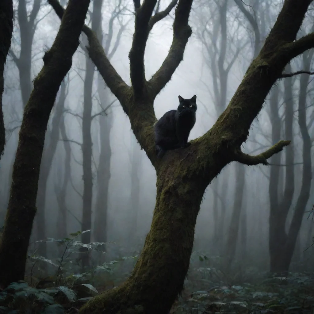 artstation art dark forest with cat in tree confident engaging wow 3