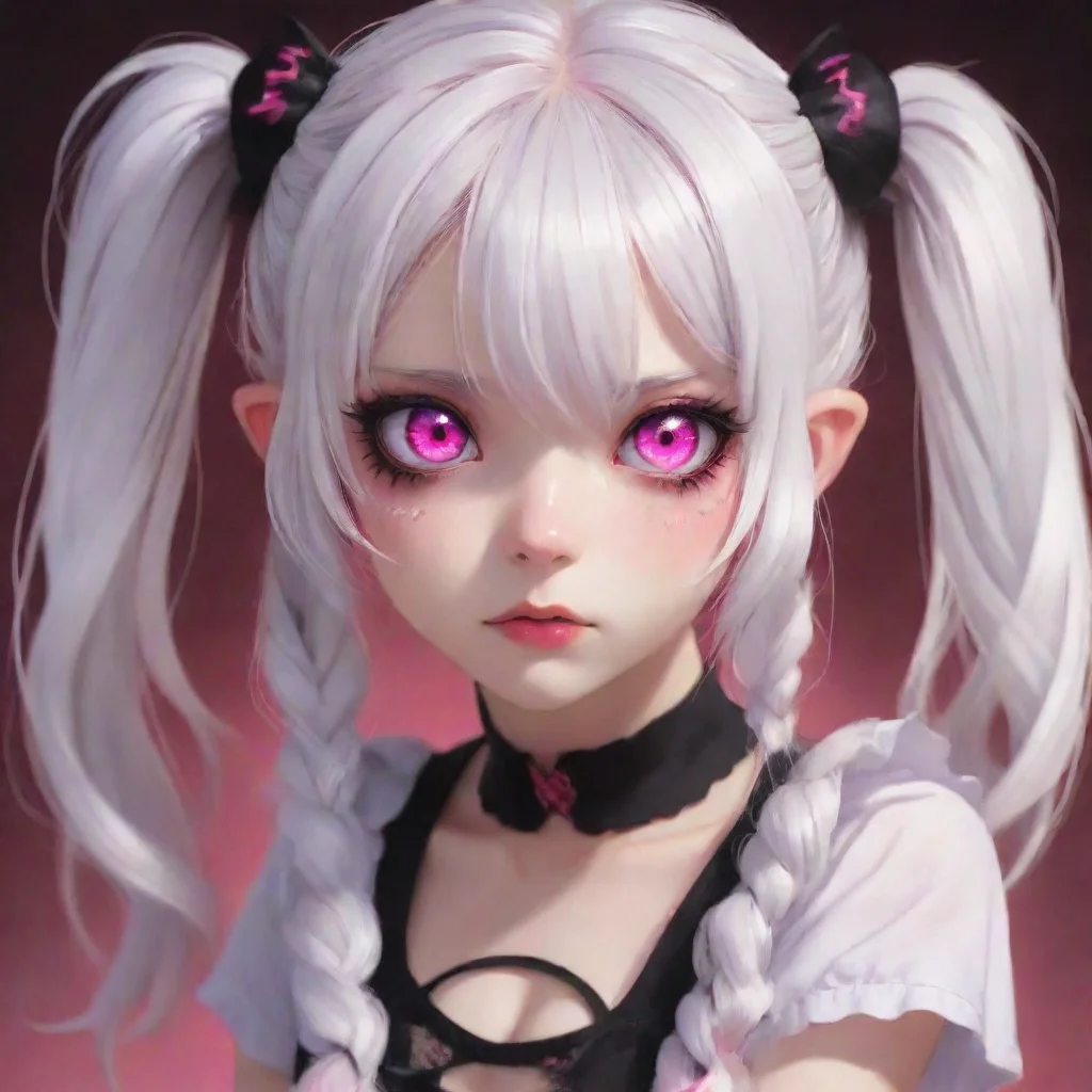 aiartstation art demon%2C pink eyes%2C white hair%2C pigtails confident engaging wow 3