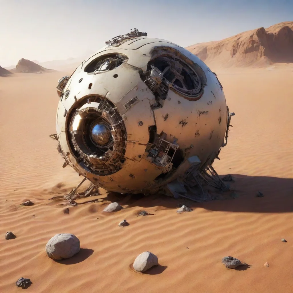 artstation art desert planet crashed spheric spaceship robot detailed confident engaging wow 3