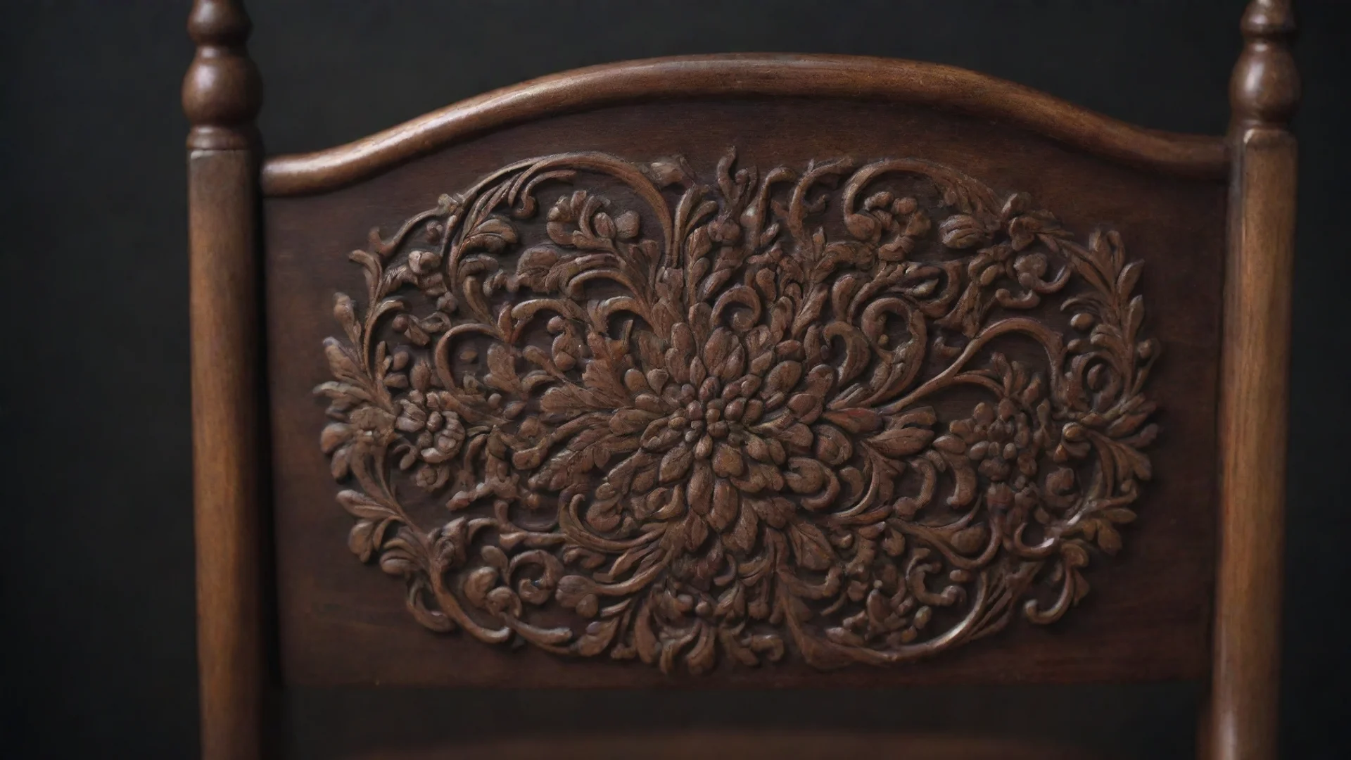aiartstation art detail view of a modern dark brown and decorated wooden chair back%2C image blurred at the edge with high craftsmanship and dark background confident engaging wow 3 hdwidescreen