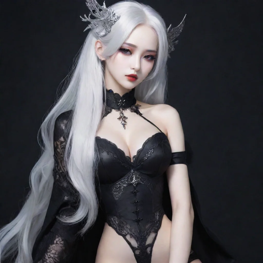 aiartstation art digital art seductive%2C white hair%2C goddess%2C goth outfit%2C korean%2C  confident engaging wow 3