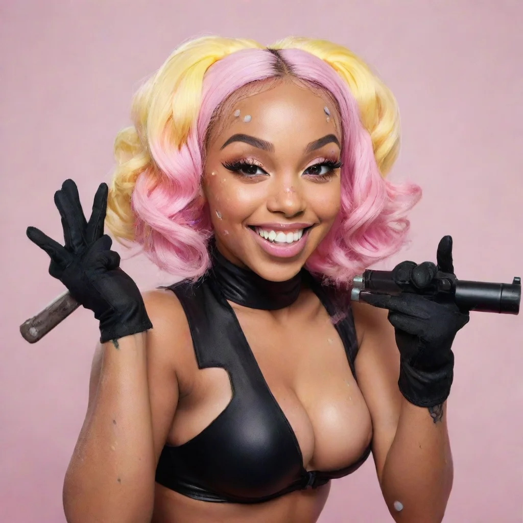 artstation art doja cat smiling with black deluxe nitrile  gloves  and gun and mayonnaise splattered everywhere confident engaging wow 3