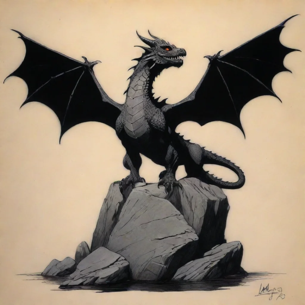 aiartstation art dragon on rock tattoo open wings by mike mignola and karel thole black paper ar 23 confident engaging wow 3