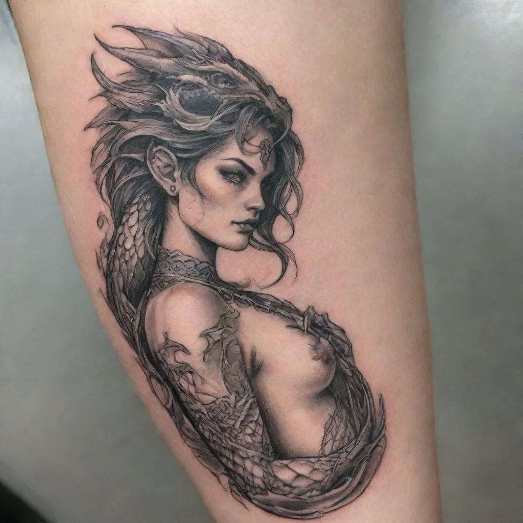 aiartstation art dragon woman fine line tattoo confident engaging wow 3