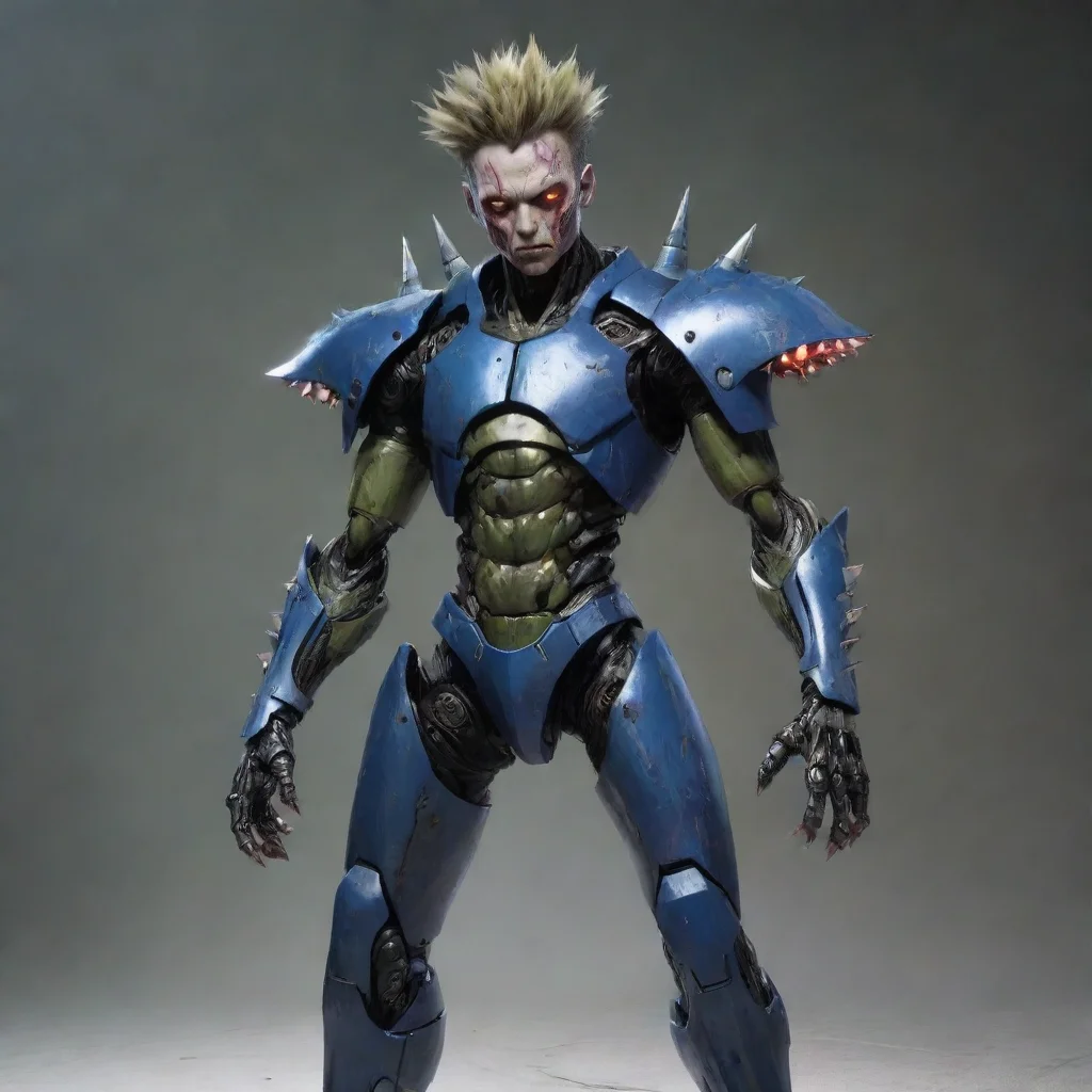 aiartstation art draw a boy with futuristic armor%2C and your stand would be a kind of mutant zombie with spikes confident engaging wow 3