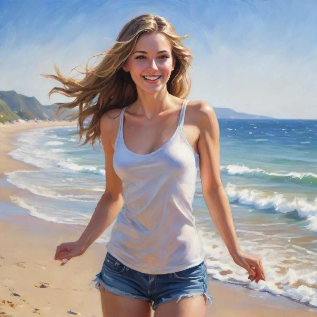 aiartstation art draw a white girl in her twenties dancing on the beach in the summer%2C with deep details and superior quality confident engaging wow 3