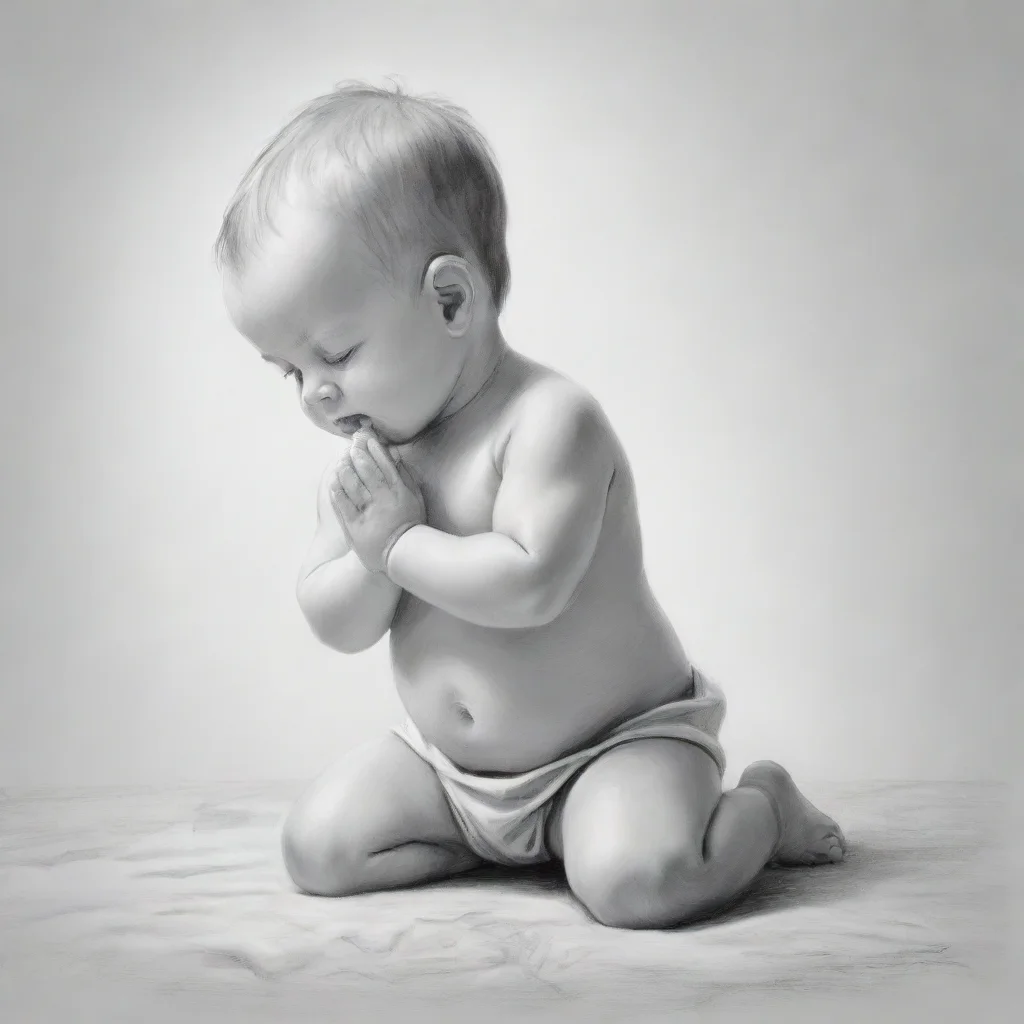 aiartstation art drawing of a baby boy kneeling and praying in black and white confident engaging wow 3