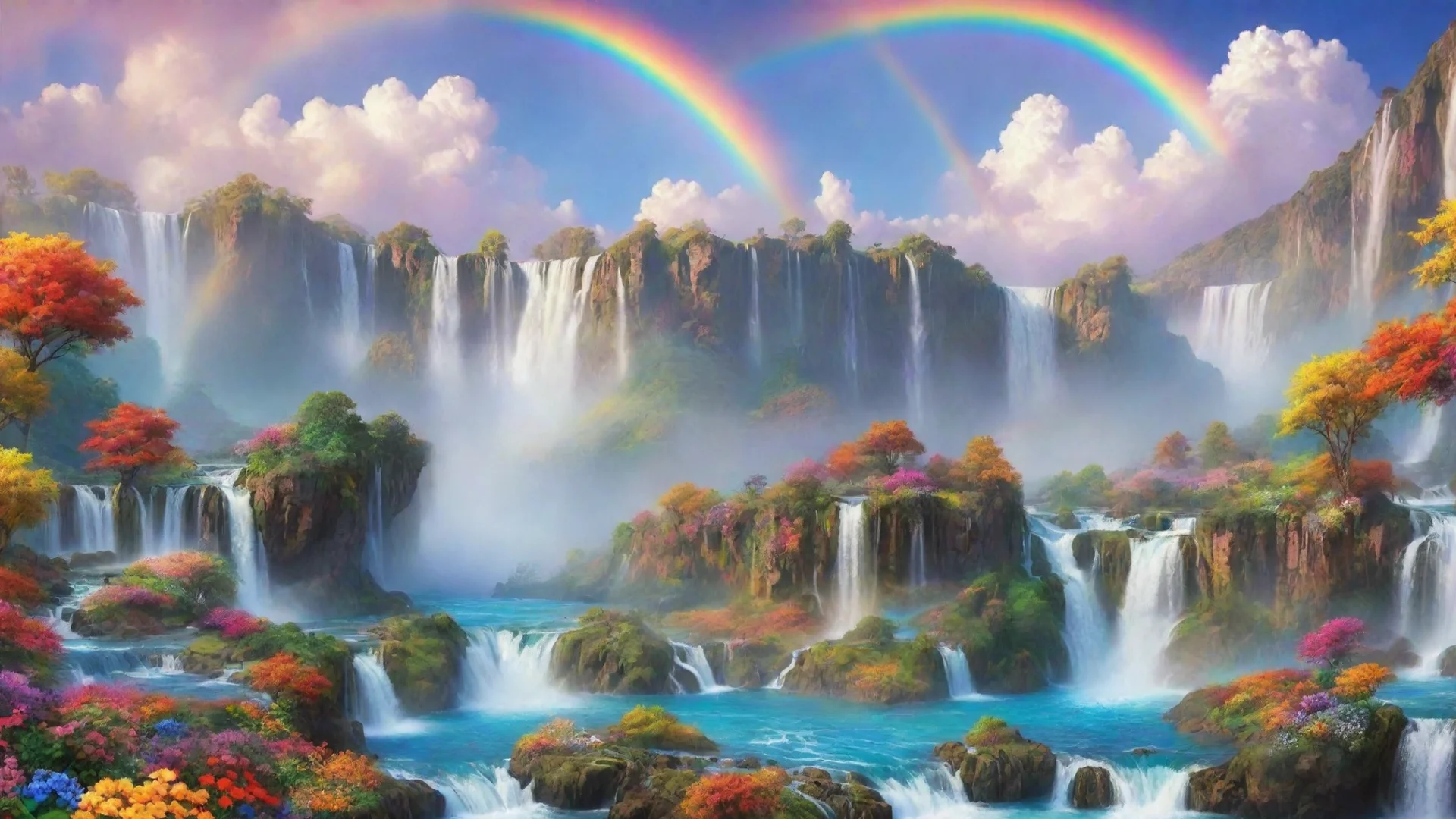 aiartstation art dreamy colorful landscape alian world amazing beautiful utopian colors flowers waterfalls rainbows clouds confident engaging wow 3 wide