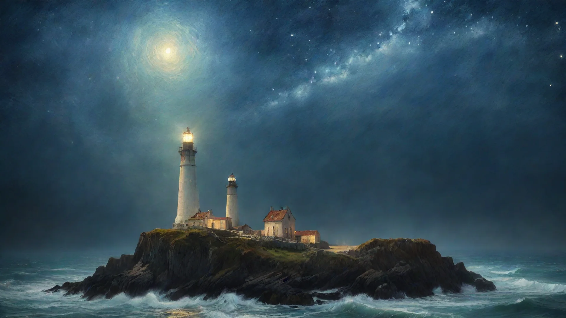 aiartstation art dreamy lighthouse  dramatic lighting van gogh starry night magical atmosphere by renato muccillo a confident engaging wow 3 wide