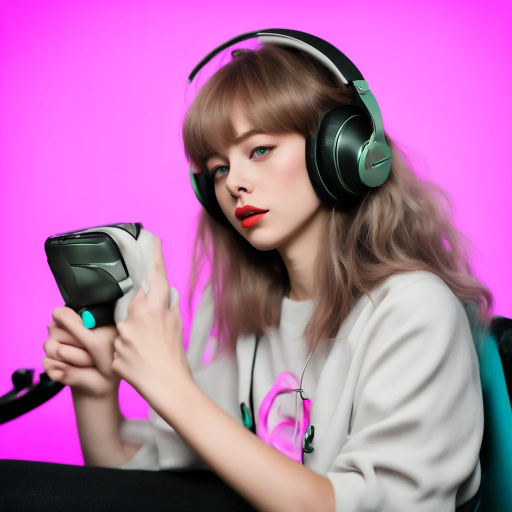 artstation art egirl with cat headphones on playing on a game console confident engaging wow 3