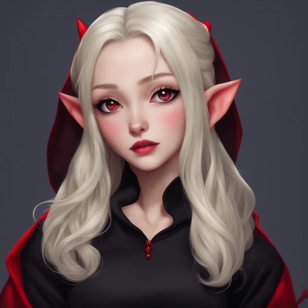 aiartstation art elsa jean%2C blonde hair%2C dark eyes%2C red lips%2C elf girl%2C elf%2C pointed ears%2C cute%2C dark clothing%2C black hood confident engaging wow 3
