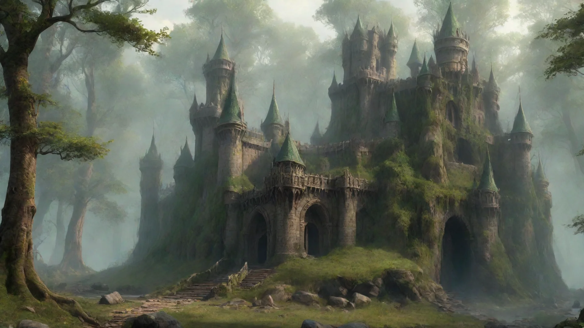 artstation art elven fortress in the woods  confident engaging wow 3 wide