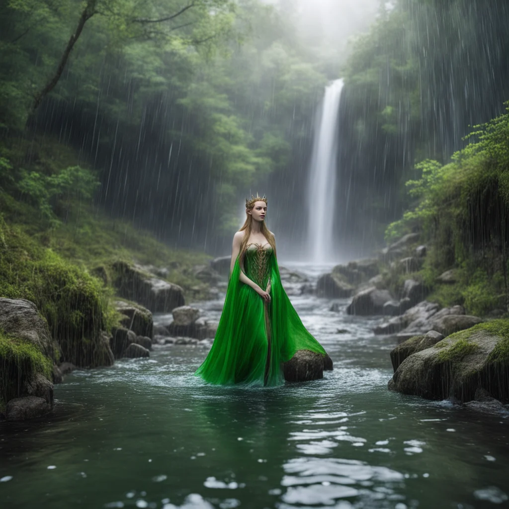 artstation art elven princess baths in river while it rains confident engaging wow 3
