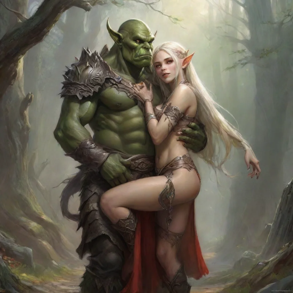 aiartstation art elven princess carried by orc king confident engaging wow 3