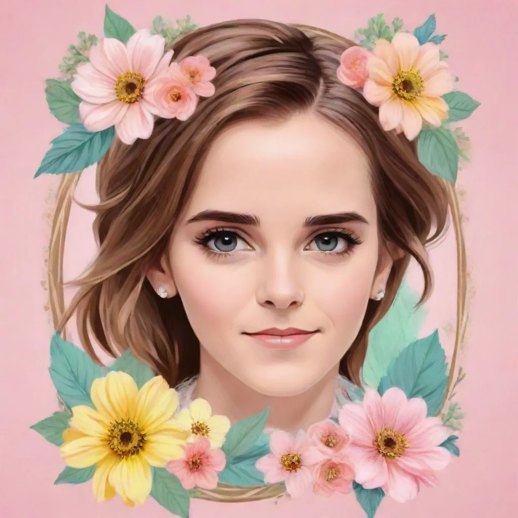 aiartstation art emma watson cartoonize pastel graphic with flower frame confident engaging wow 3