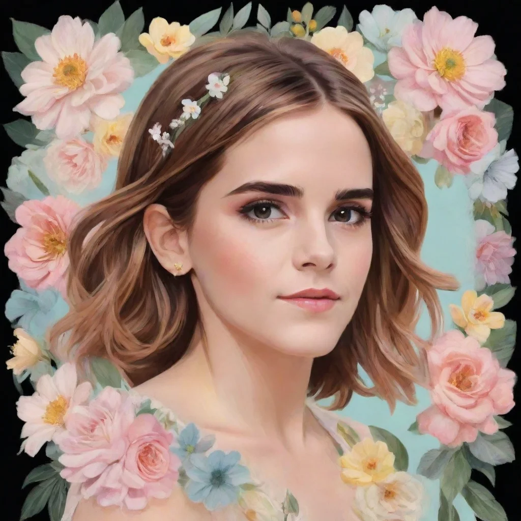 artstation art emma watson pastel graphic with flower frame confident engaging wow 3