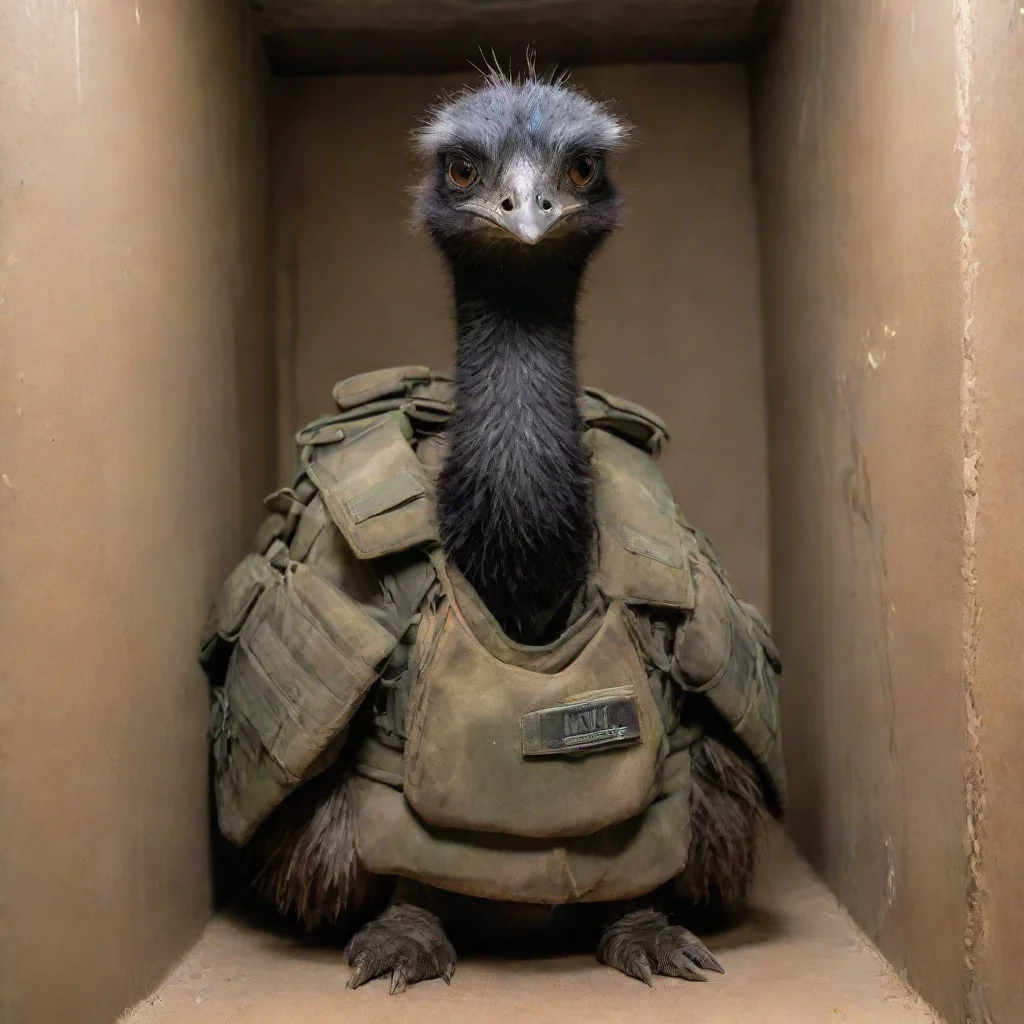 artstation art emu in a bunker wearing combat gear confident engaging wow 3