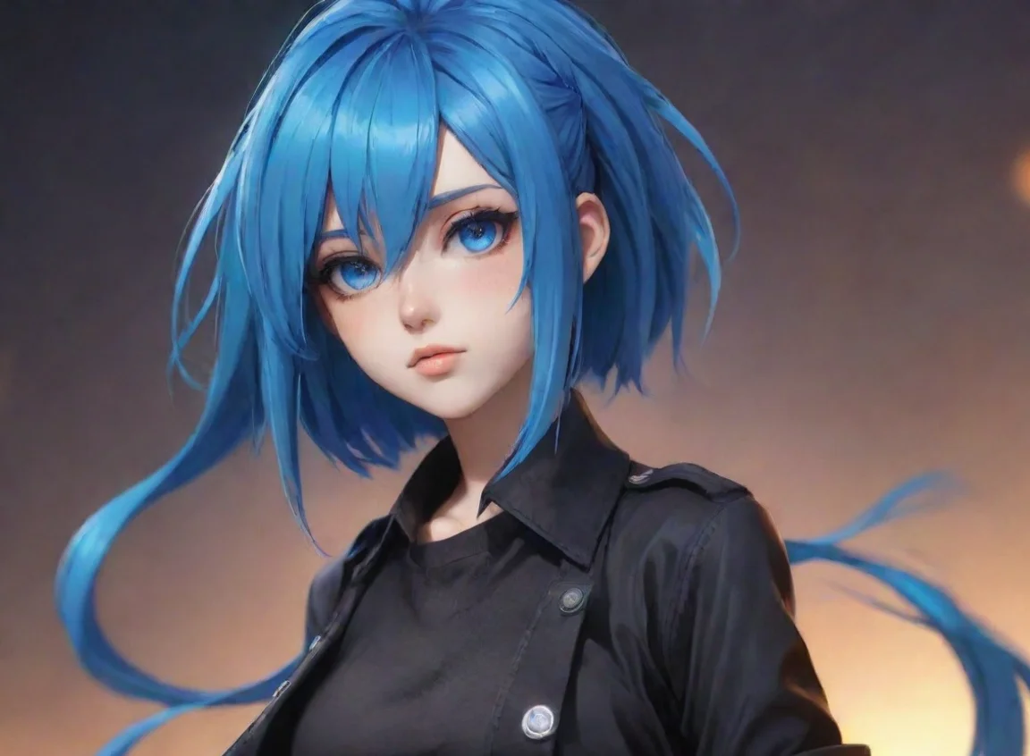 aiartstation art epic character hd anime blue hair baddie art detailed realistic styled confident engaging wow 3 landscape43