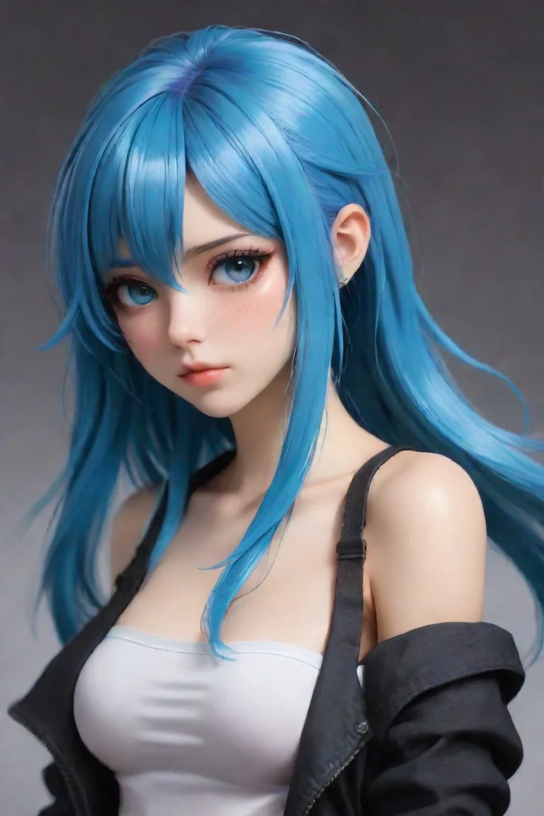 aiartstation art epic character hd anime blue hair baddie art detailed realistic styled confident engaging wow 3 portrait