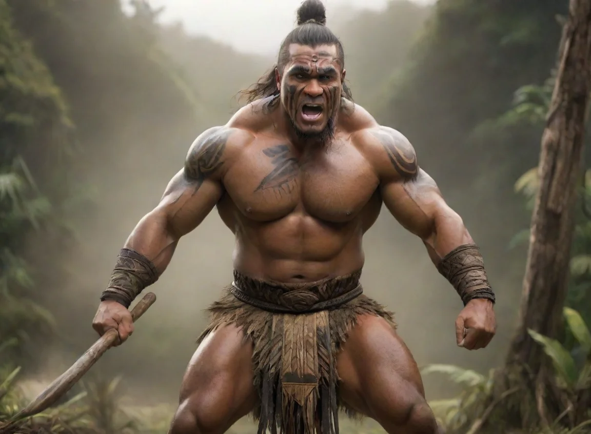 aiartstation art epic character strong haka kind hearted warrior pacific islander new zealand maori wooden spear hd wow realistic  confident engaging wow 3 landscape43