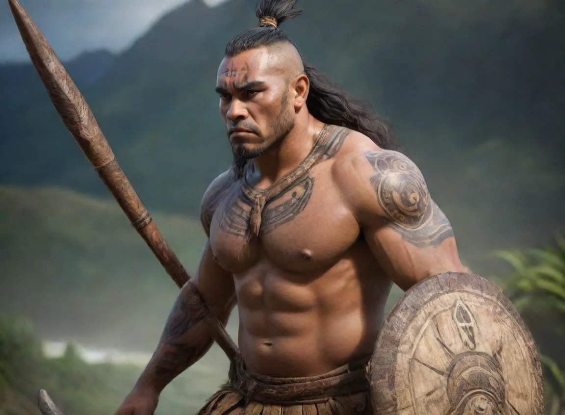 aiartstation art epic character strong kind hearted warrior pacific islander new zealand maori wooden spear hd wow realistic  confident engaging wow 3 landscape43