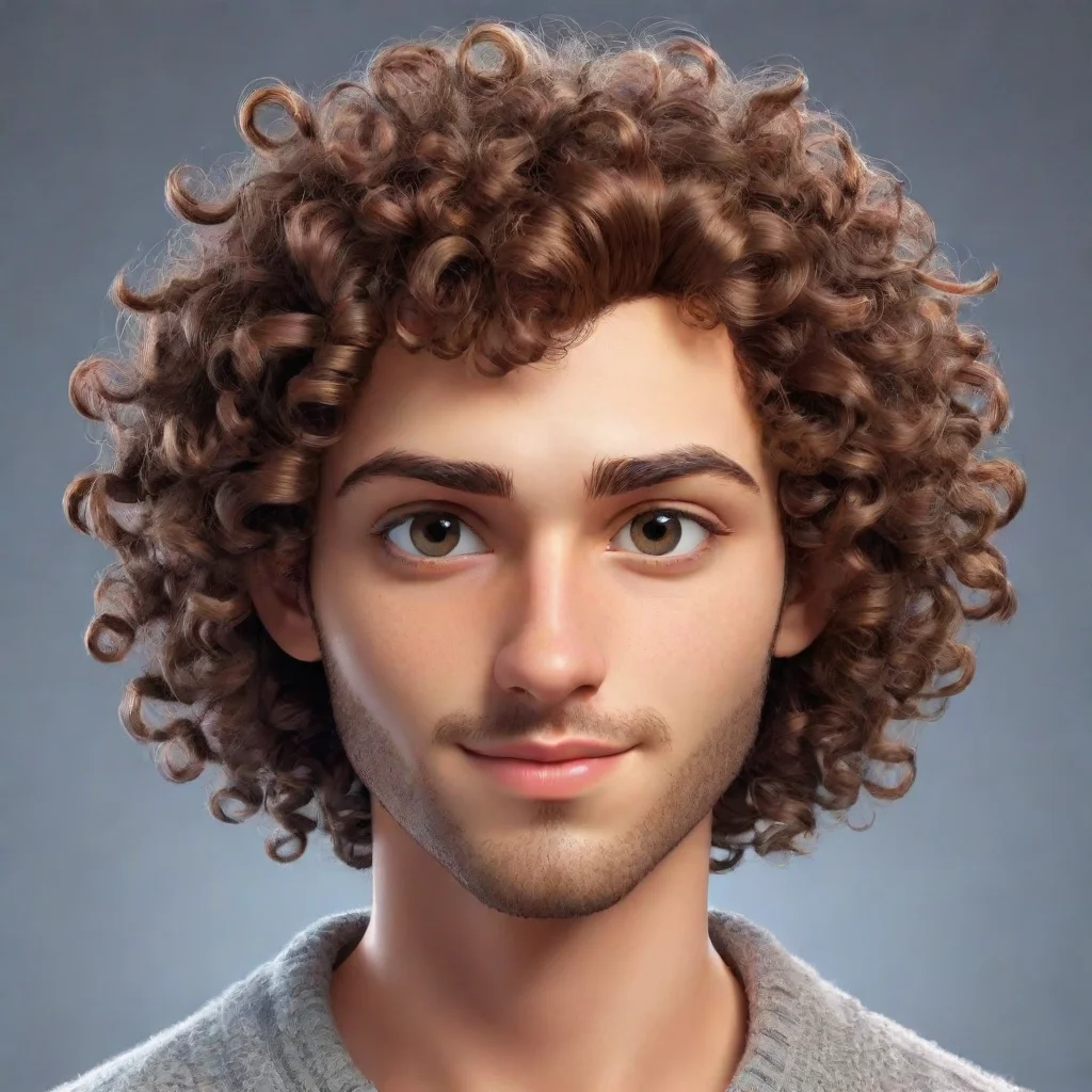 artstation art epic male character curly top hair good looking guy clear clarity detail cosy realistic cartoon  confident engaging wow 3