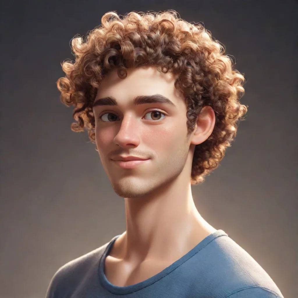 artstation art epic male character curly top hair good looking guy clear clarity detail cosy realistic cartoon shaved hair shaved side cool confident engaging wow 3