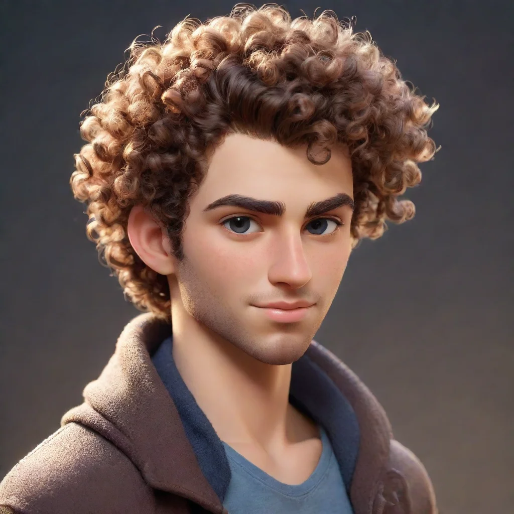 aiartstation art epic male character curly top hair good looking guy clear clarity detail cosy realistic cartoon shaved sides cool confident engaging wow 3