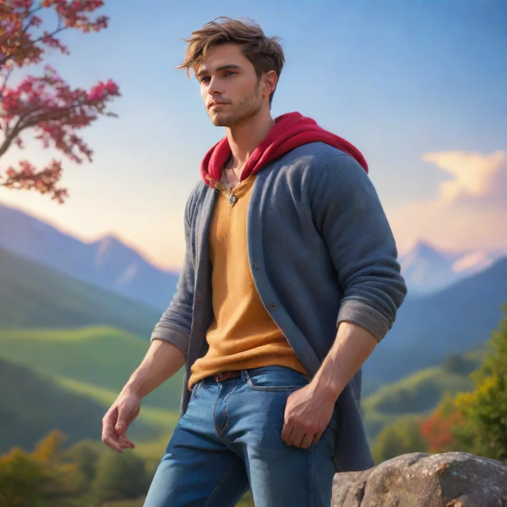 artstation art epic male character super chill cool gorgeous stunning full body pose realism profile pic colorful clear clarity detail cosy land backdrop confident engaging wow 3